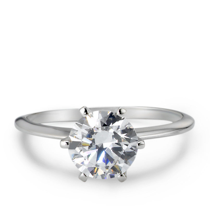 Bague solitaire Or blanc 18K Zircone Ø7.5 mm