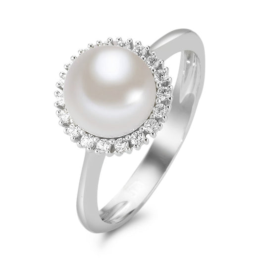 Bague Or blanc 18K Zircone perle d'eau douce