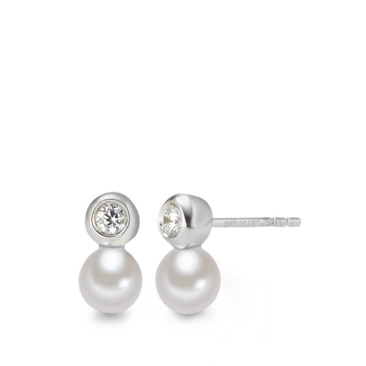 Clous d'oreilles Or blanc 18K perle d'eau douce Ø4 mm