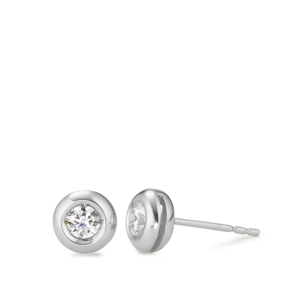 Clous d'oreilles Or blanc 18K Zircone Ø6.5 mm