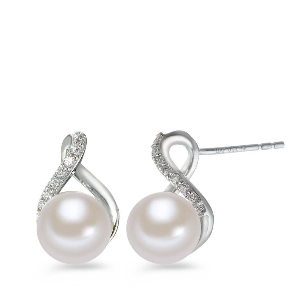 Clous d'oreilles Or blanc 18K Zircone perle d'eau douce