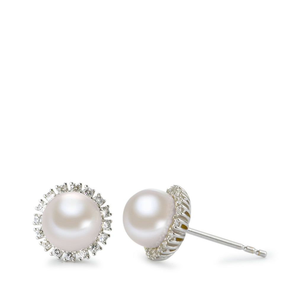 Clous d'oreilles Or blanc 18K Zircone perle d'eau douce