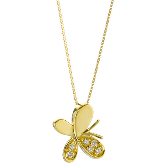 Chaînette avec pendentif Or jaune 18K Zircone 6 Pierres Papillon 42 cm