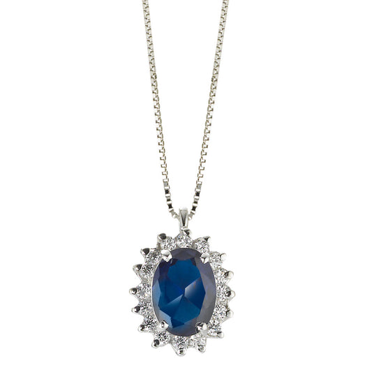 Chaînette avec pendentif Or blanc 18K Zircone bleu 40-42 cm