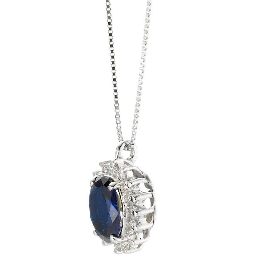 Chaînette avec pendentif Or blanc 18K Zircone bleu 40-42 cm