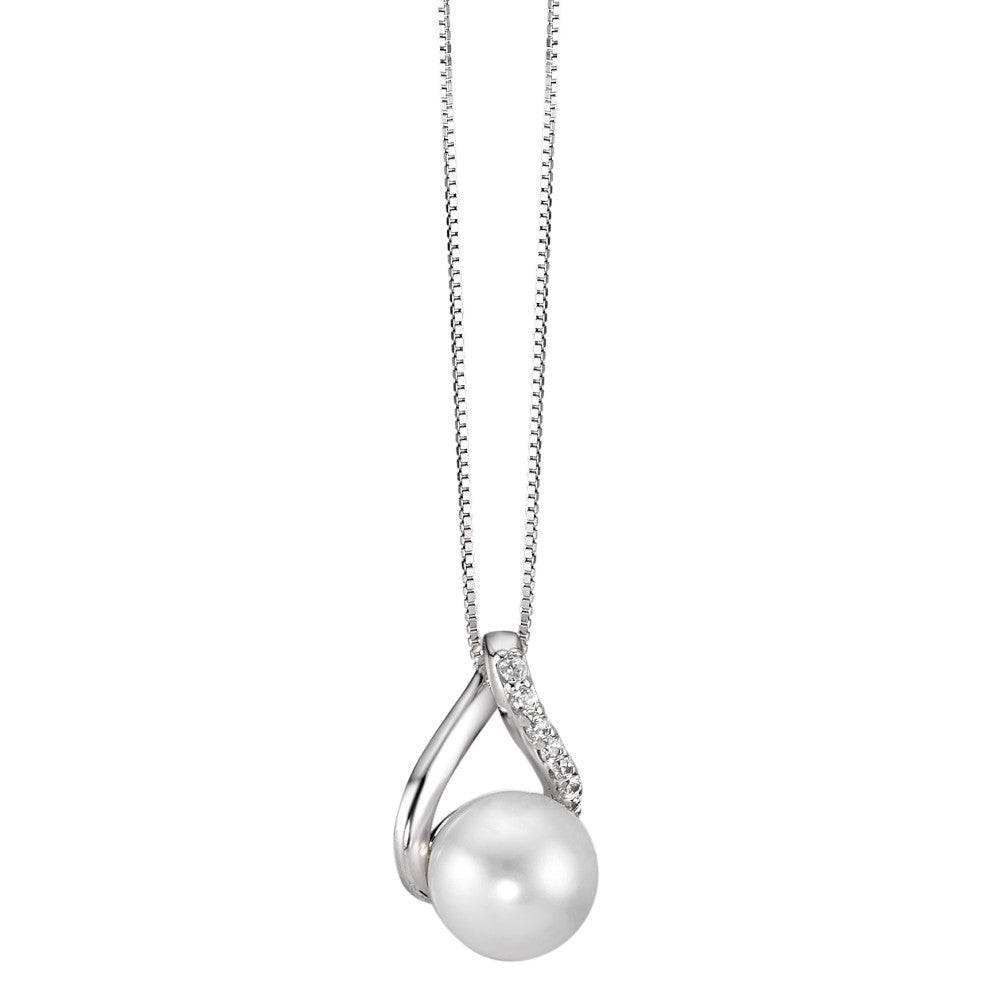 Chaînette avec pendentif Or blanc 18K perle d'eau douce 42 cm