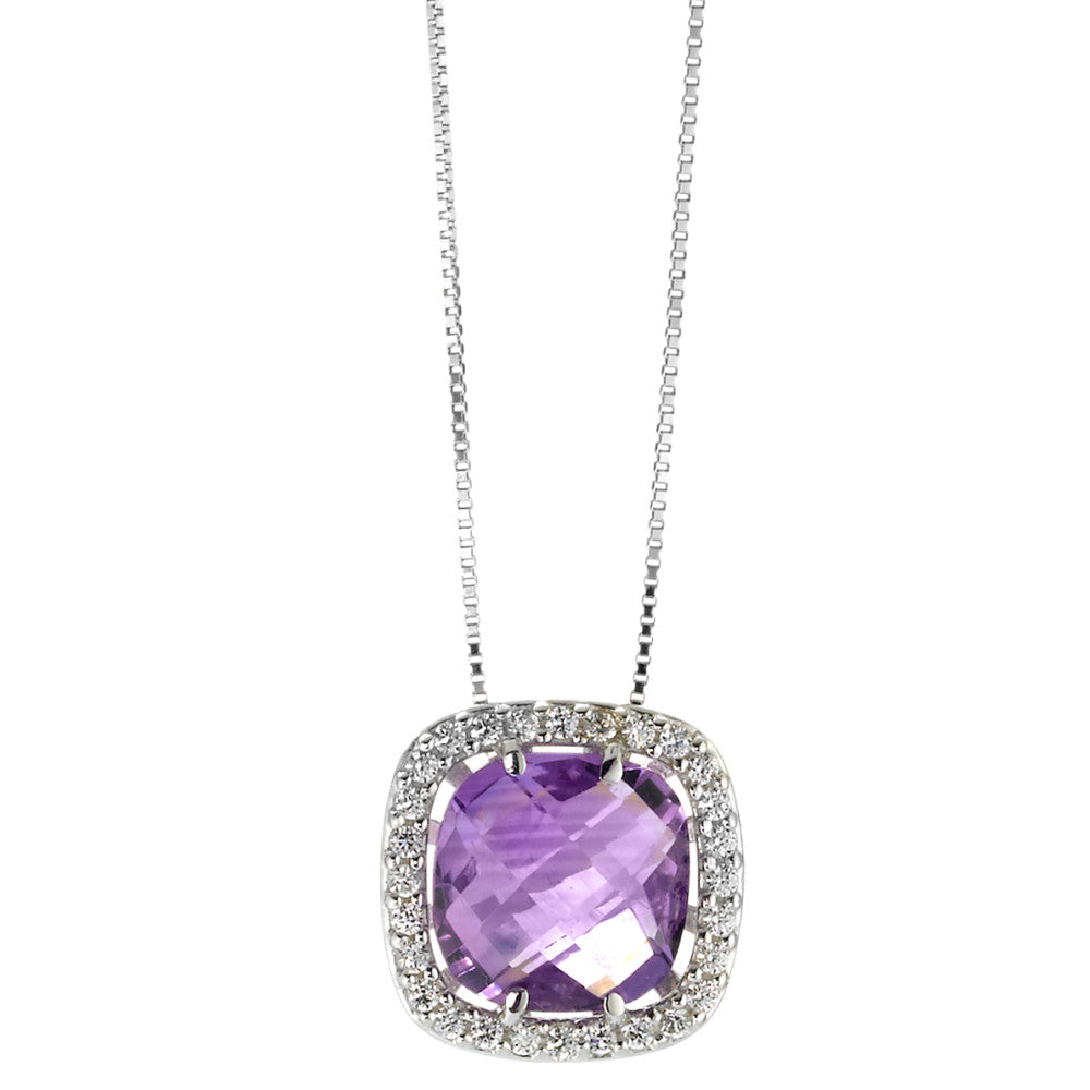 Chaînette avec pendentif Or blanc 18K Améthyste violet 42 cm