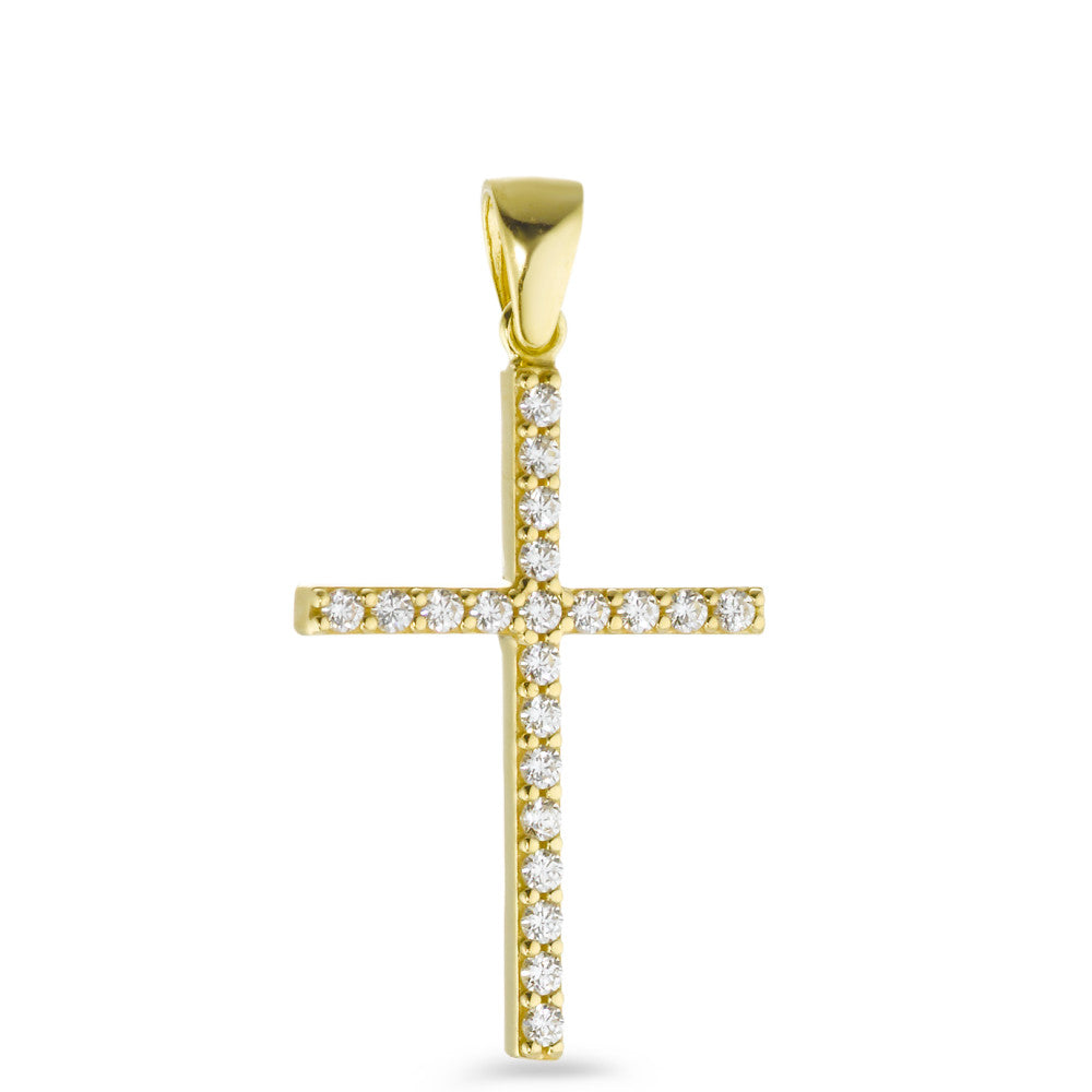 Pendentif Or jaune 18K Zircone 21 Pierres Croix