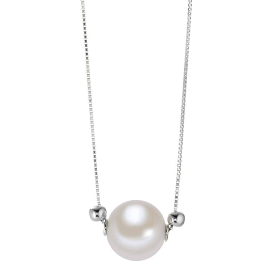 Chaînette avec pendentif Or blanc 18K perle d'eau douce 40-42 cm