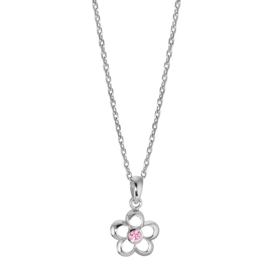 Chaînette avec pendentif Argent Zircone rose Rhodié Fleur 36-38 cm Ø11 mm