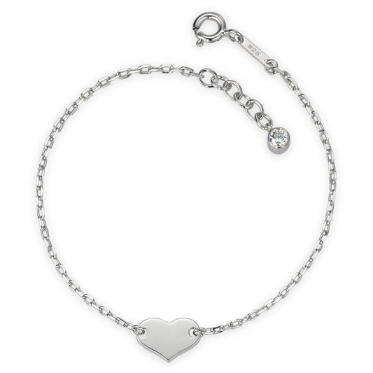 Bracelet Argent Zircone Rhodié Coeur 16-17.5 cm