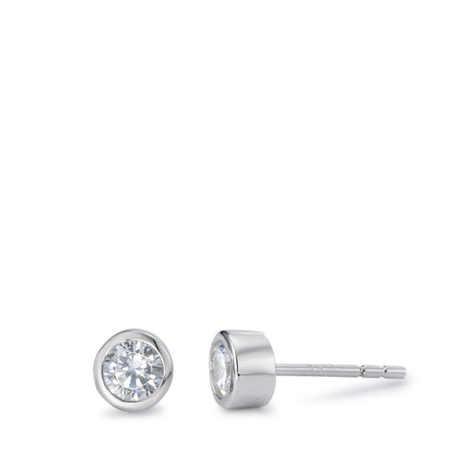 Clous d'oreilles Argent Zircone 2 Pierres Rhodié Ø5.5 mm