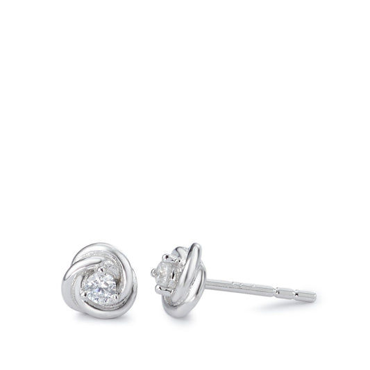 Clous d'oreilles Argent Zircone 2 Pierres Rhodié Ø6 mm