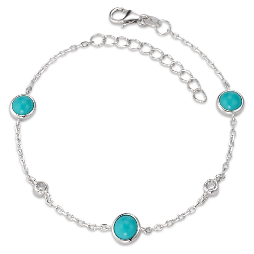 Bracelet Argent Zircone turquoise, 2 Pierres Rhodié 16-19 cm