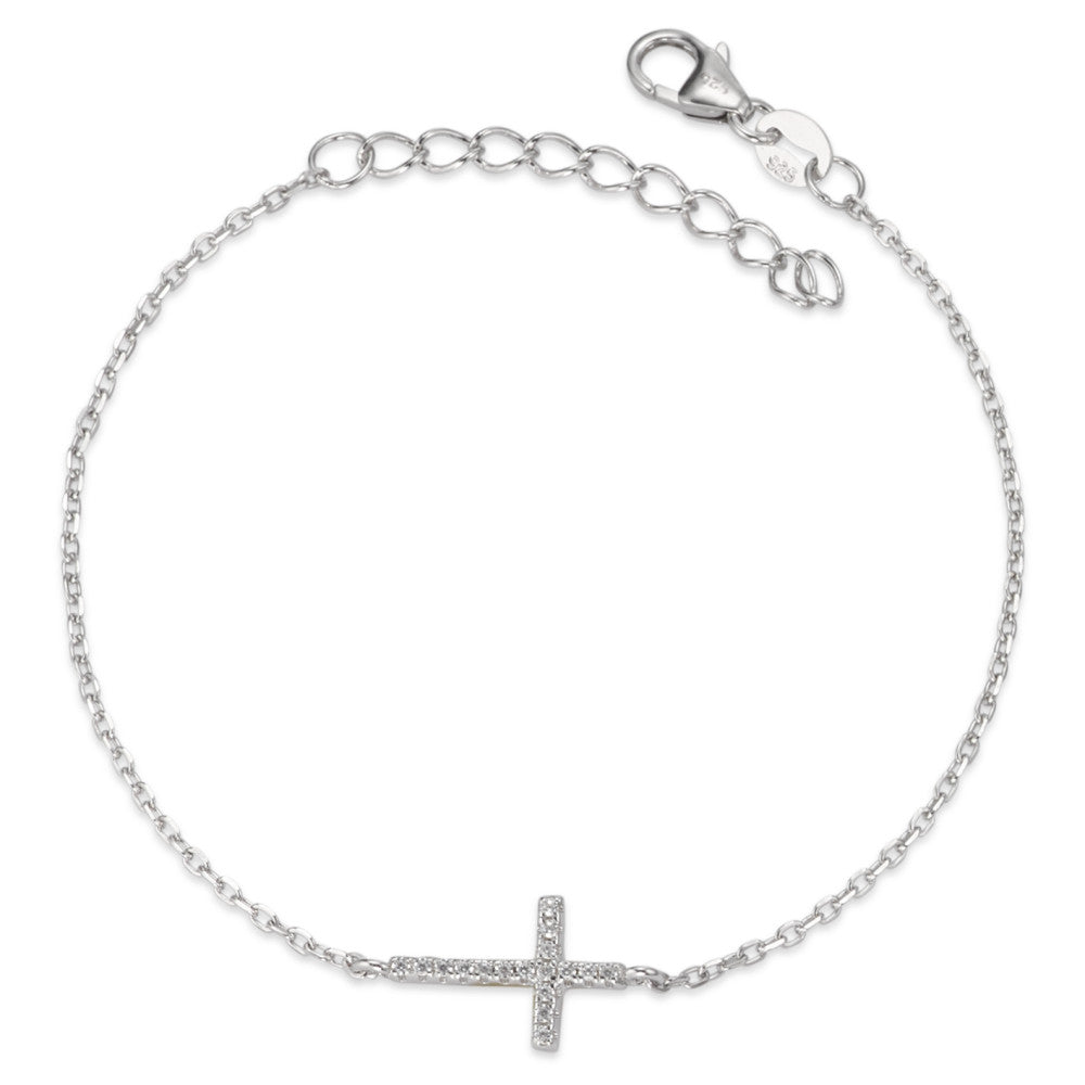 Bracelet Argent Zircone Rhodié Croix 16-19 cm