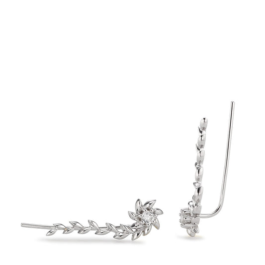 Boucle d'oreille glissante Argent Zircone 2 Pierres Rhodié Fleur Ø8 mm