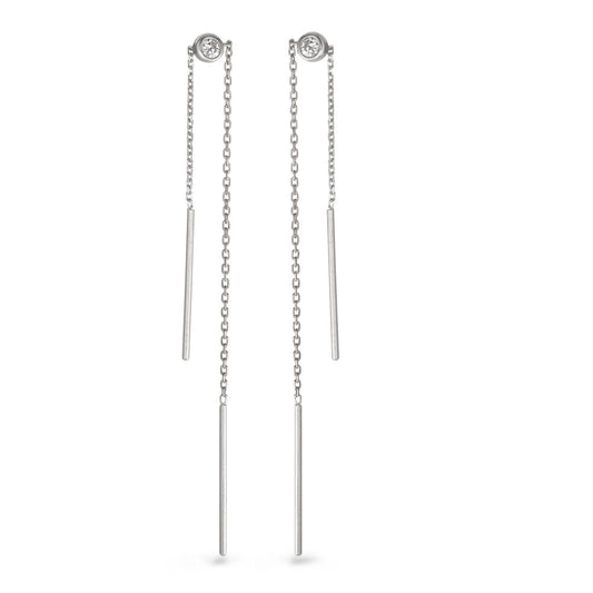 Boucles d'oreilles pendantes Argent Zircone 2 Pierres Rhodié 11 cm