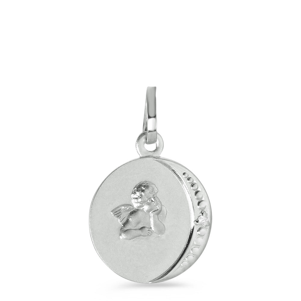 Pendentif Argent Diamant 0.005 ct, w-pi1 Rhodié Ange gardien Ø12 mm