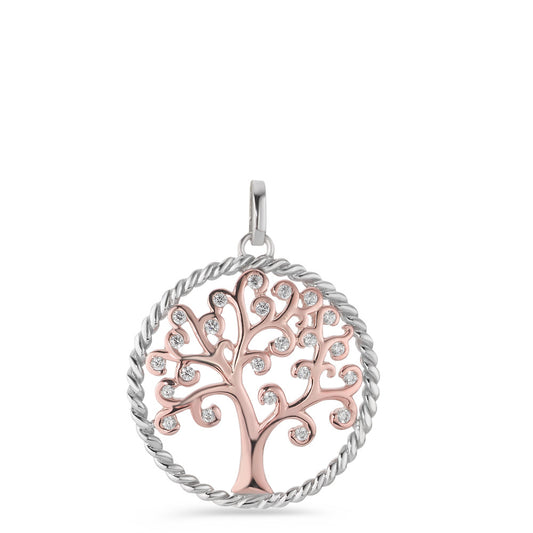 Pendentif Argent Zircone rosé Plaqué or Arbre de la vie Ø25 mm