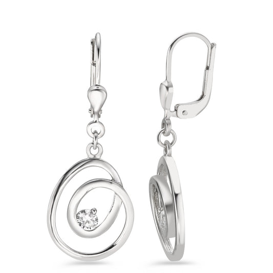 Pendant d'oreilles Argent Zircone 2 Pierres Rhodié