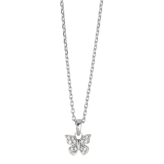 Chaînette avec pendentif Argent Zircone 14 Pierres Rhodié Papillon 36-38 cm