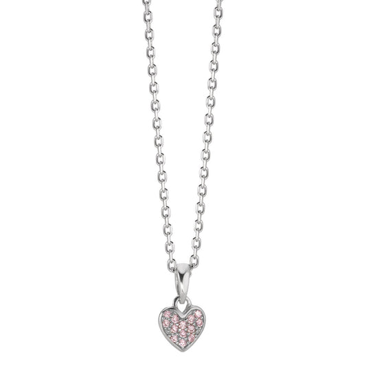 Chaînette avec pendentif Argent Zircone rose Rhodié Coeur 38-40 cm Ø7 mm