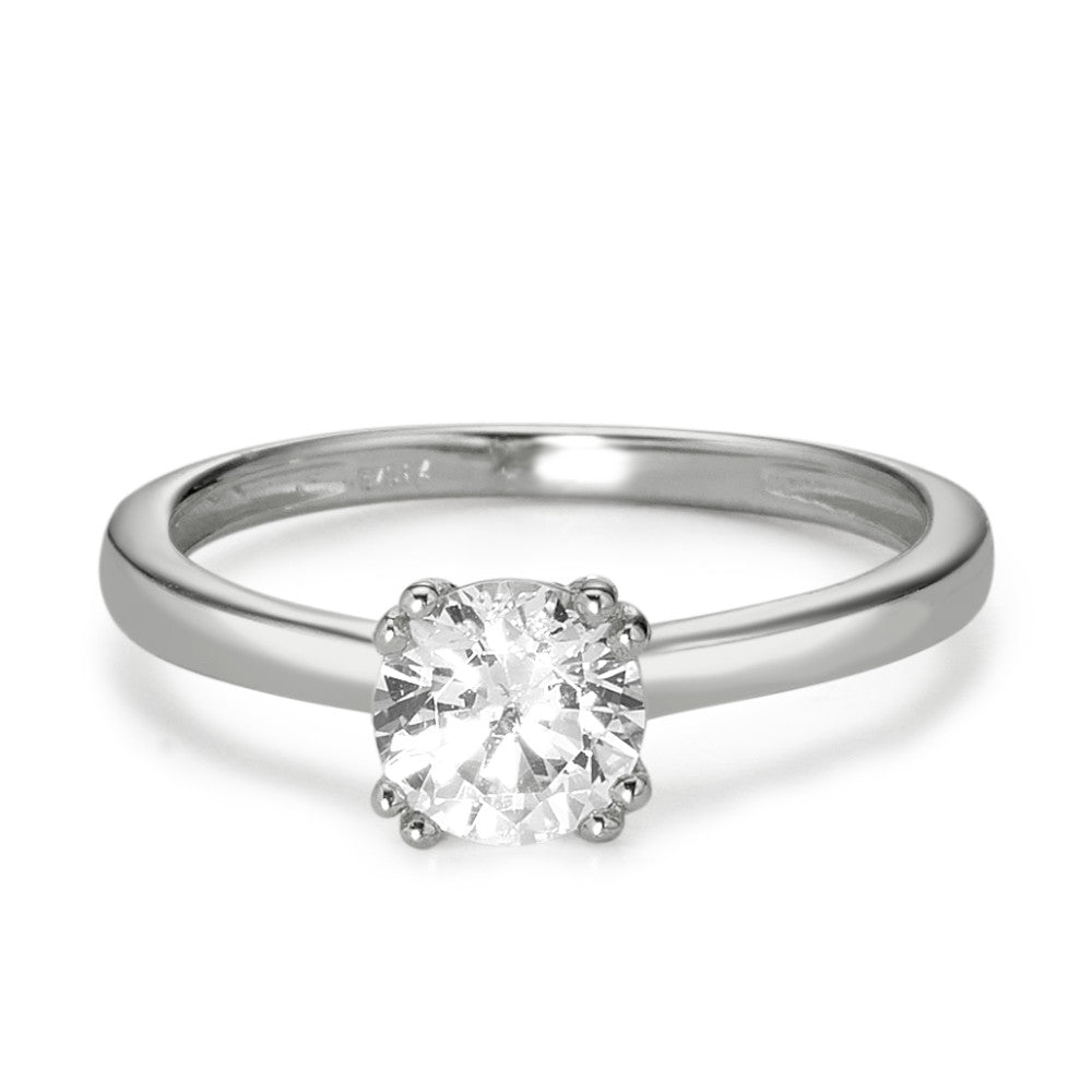 Bague solitaire Or blanc 9K Zircone Ø5.5 mm