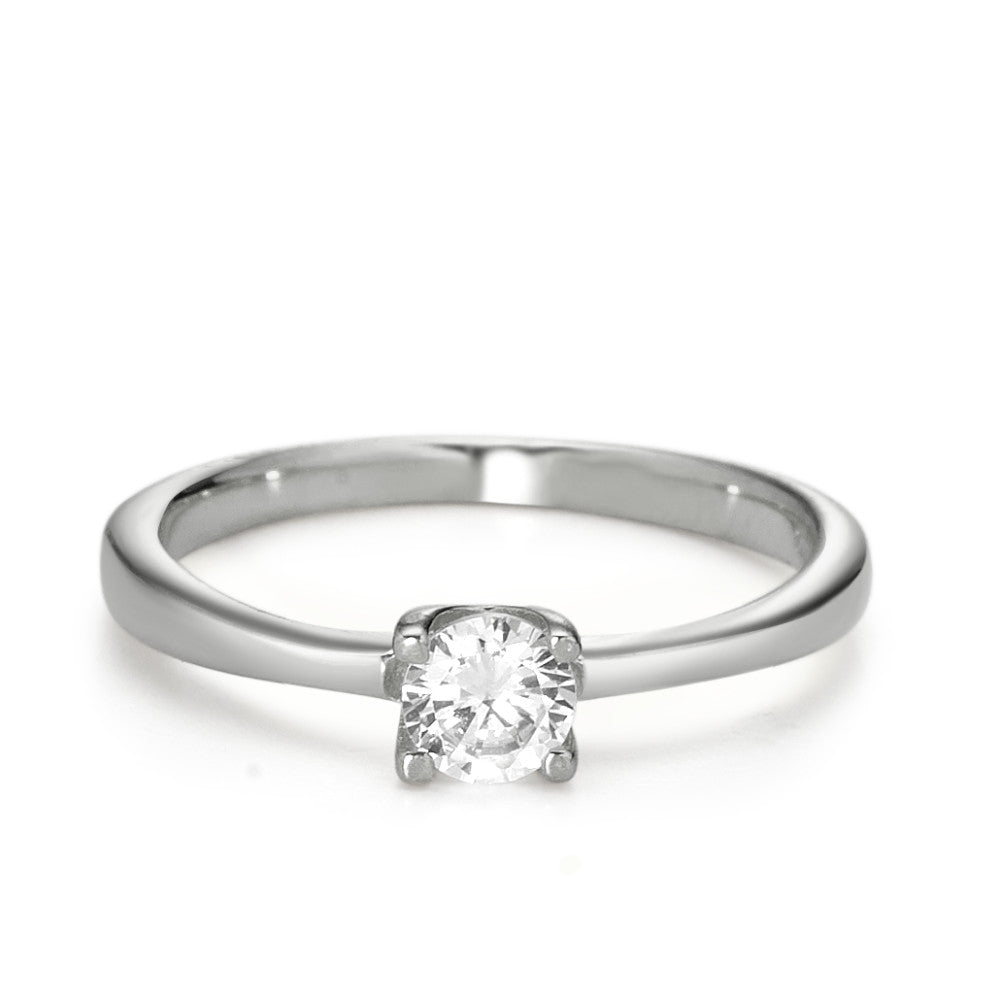 Bague solitaire Or blanc 9K Zircone Ø3.8 mm