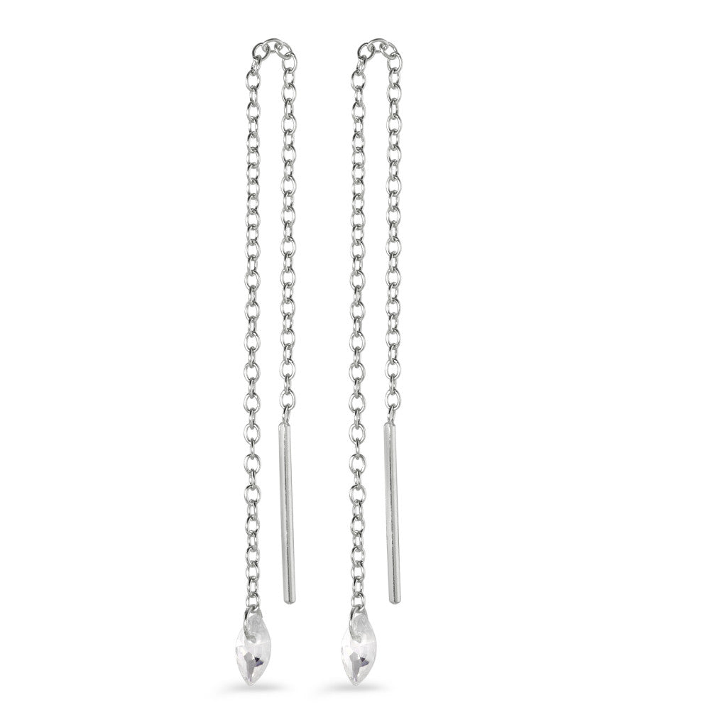 Boucles d'oreilles pendantes Argent Zircone 2 Pierres Rhodié 10 cm