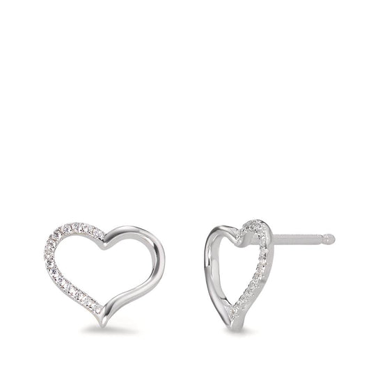 Clous d'oreilles Argent Zircone 28 Pierres Rhodié Coeur Ø10 mm