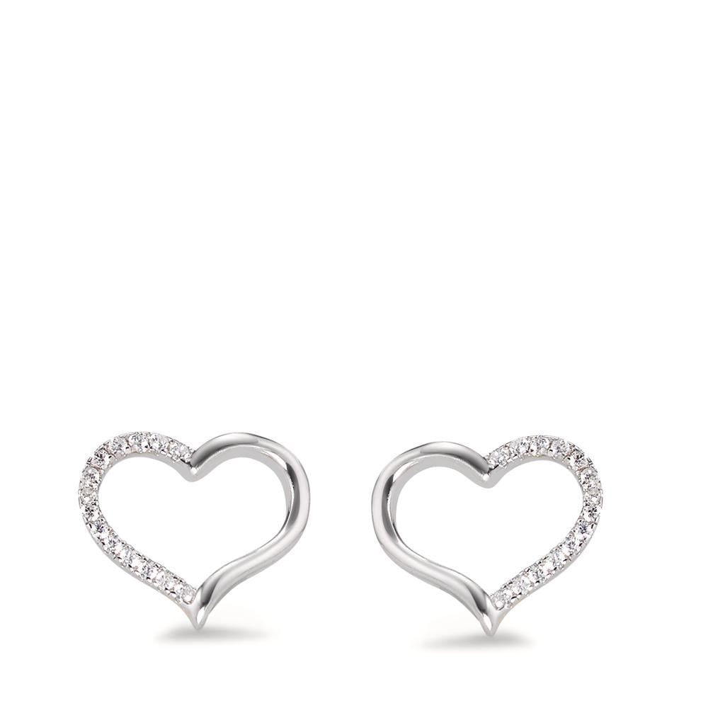 Clous d'oreilles Argent Zircone 28 Pierres Rhodié Coeur Ø10 mm