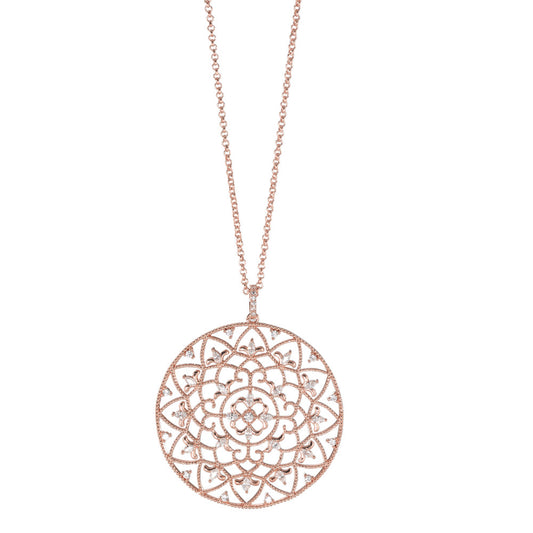 Chaînette avec pendentif Bronze Zircone rosé Plaqué or 60-65 cm Ø40 mm