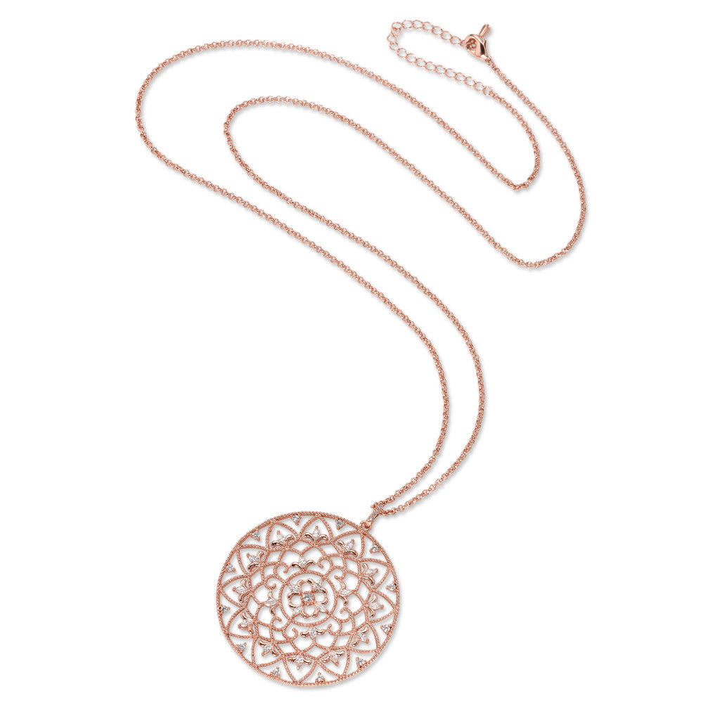 Chaînette avec pendentif Bronze Zircone rosé Plaqué or 60-65 cm Ø40 mm