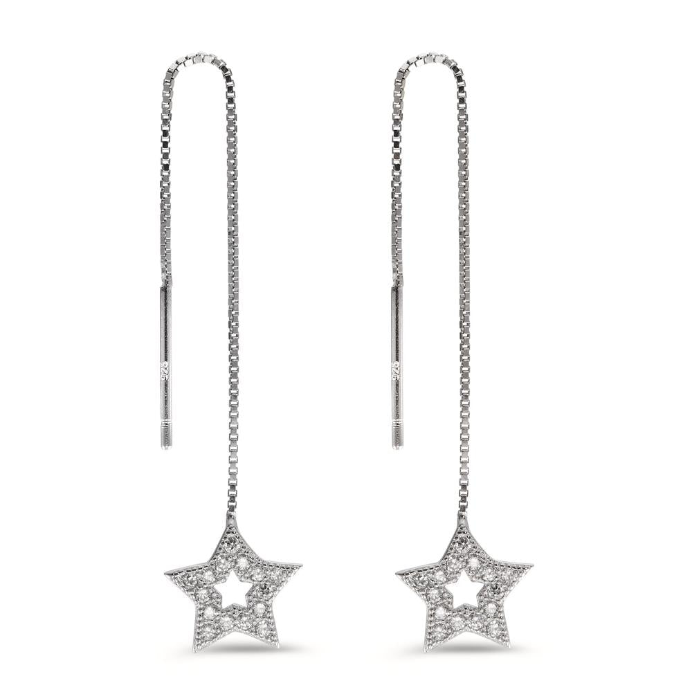 Boucles d'oreilles pendantes Argent Zircone Rhodié Étoile Ø9 mm