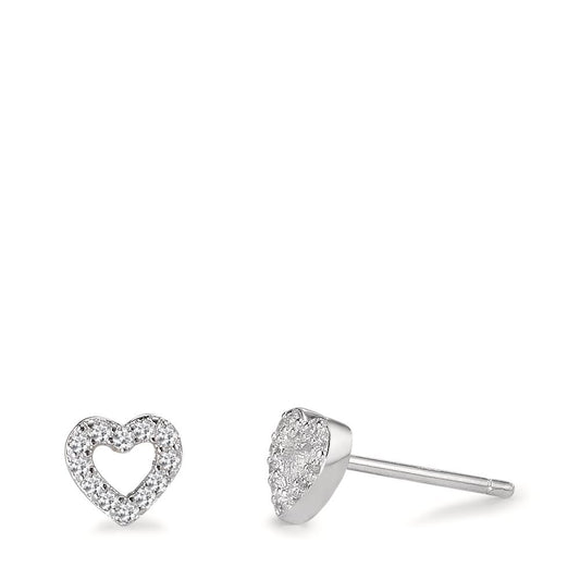 Clous d'oreilles Argent Zircone Rhodié Coeur Ø6 mm