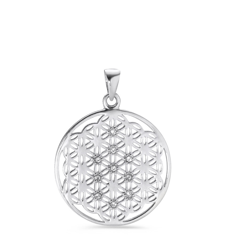 Pendentif Argent Zircone 10 Pierres Rhodié Fleur de vie Ø22 mm