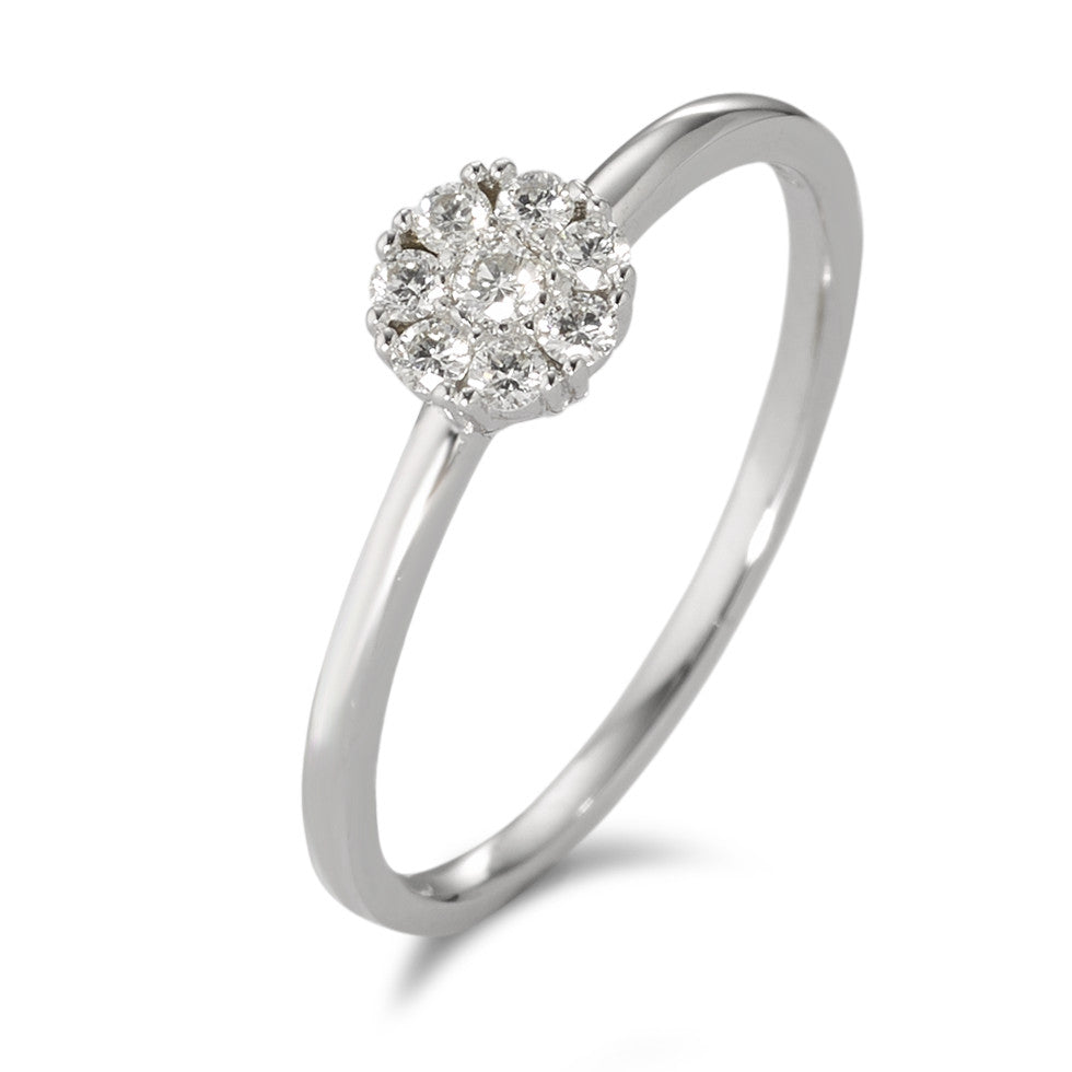 Bague solitaire Or blanc 18K Diamant blanc, 0.17 ct, 8 Pierres, brillant, w-si Ø5.5 mm