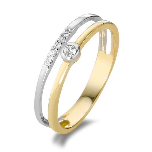 Bague Or jaune 18K, Or blanc 18K Diamant blanc, 0.055 ct, 6 Pierres, brillant, w-si