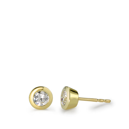 Clous d'oreilles Or jaune 9K Zircone blanc, 2 Pierres Ø6 mm