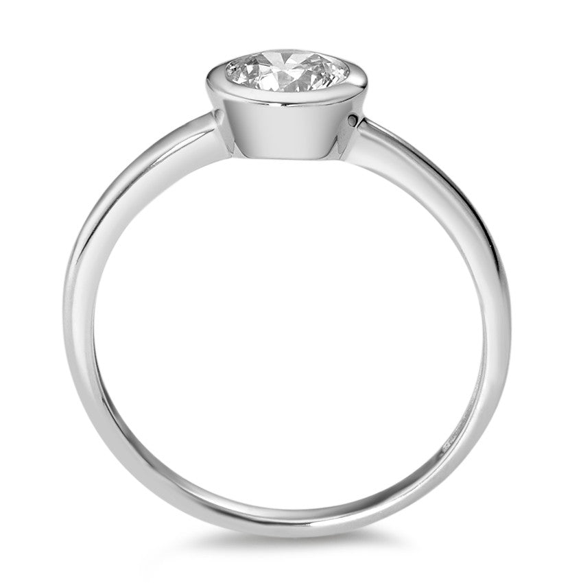 Bague solitaire Or blanc 9K Zircone blanc Ø7 mm