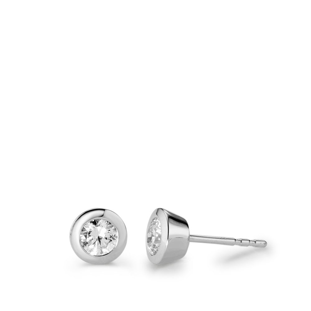 Clous d'oreilles Or blanc 9K Zircone blanc, 2 Pierres Ø6 mm