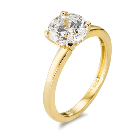 Bague solitaire Or jaune 9K Zircone blanc Ø7 mm