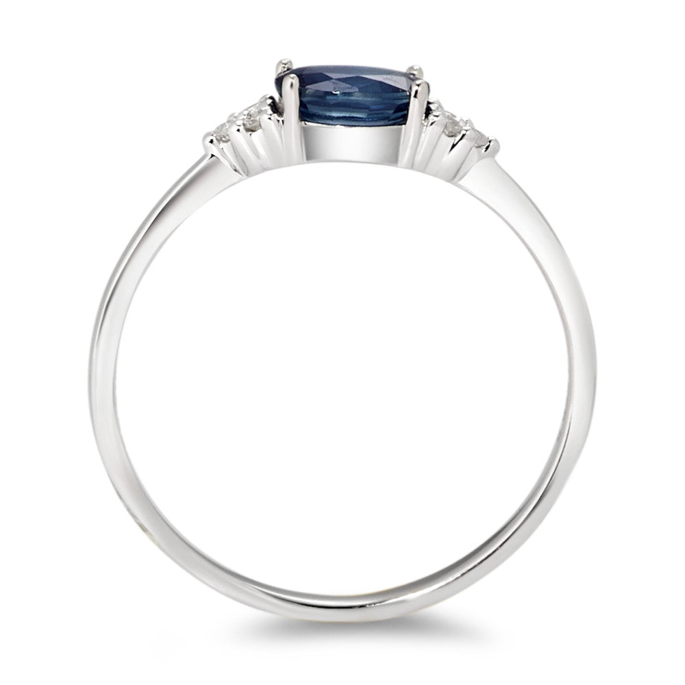 Bague Or blanc 9K Saphir bleu, ovale, Diamant blanc, 0.035 ct, 6 Pierres, p1