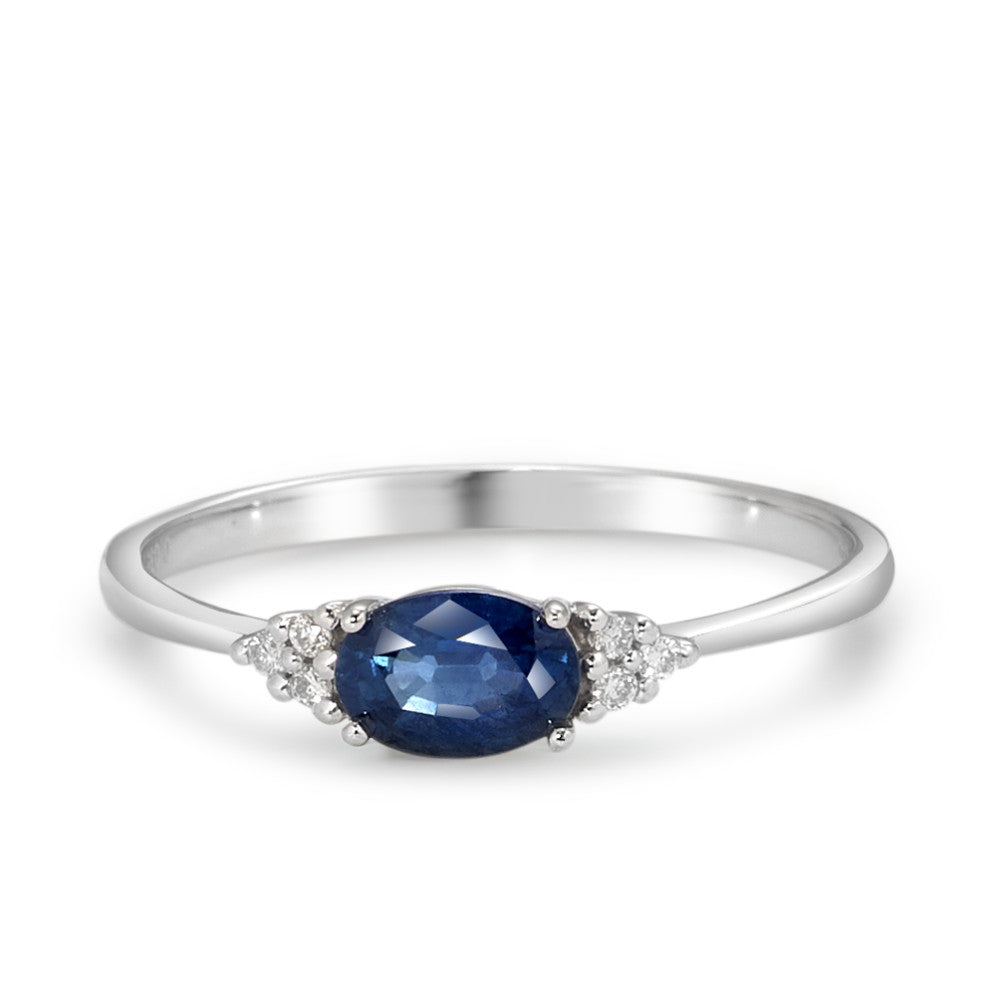 Bague Or blanc 9K Saphir bleu, ovale, Diamant blanc, 0.035 ct, 6 Pierres, p1