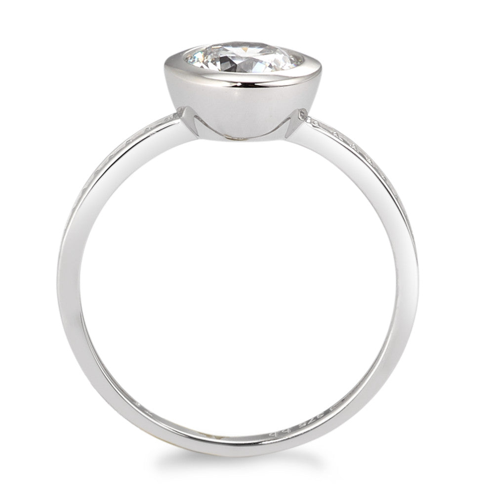 Bague solitaire Or blanc 9K Zircone blanc Ø8 mm