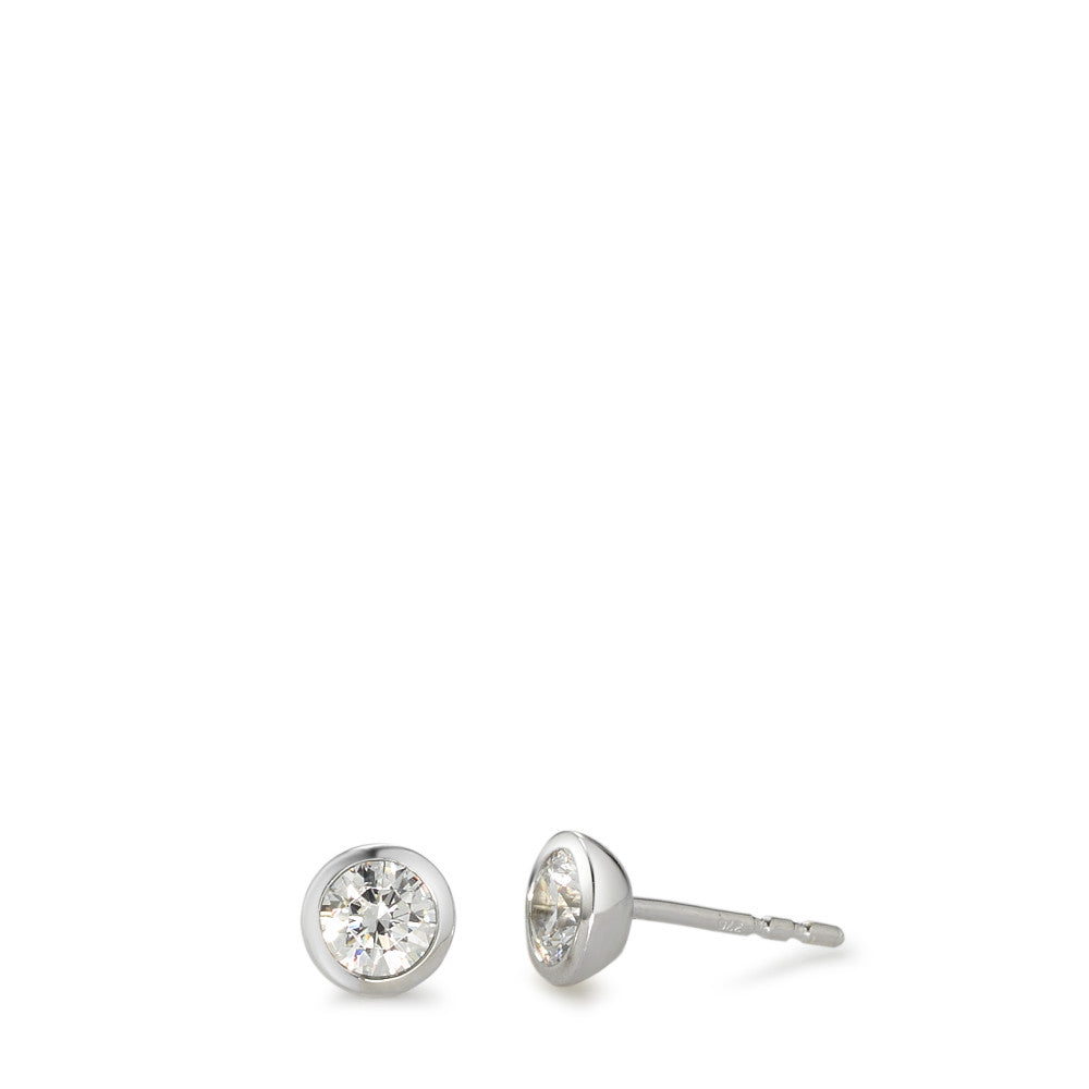 Clous d'oreilles Or blanc 9K Zircone blanc, 2 Pierres Ø5.5 mm