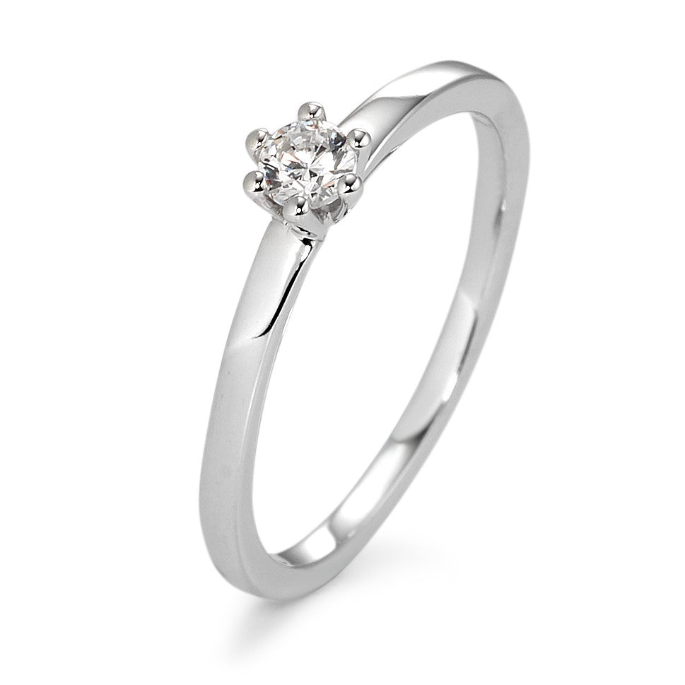 Bague solitaire Or blanc 9K Zircone blanc Ø3.4 mm