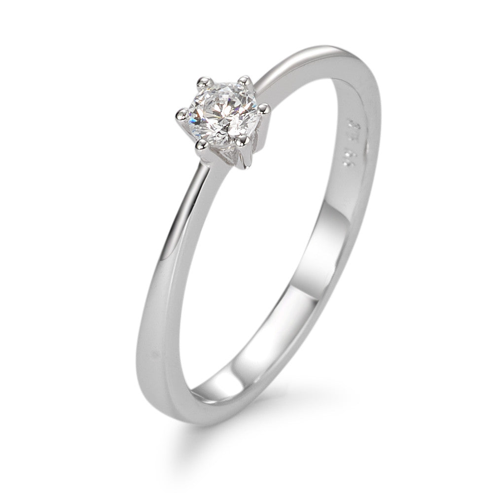 Bague solitaire Or blanc 9K Zircone blanc Ø3 mm