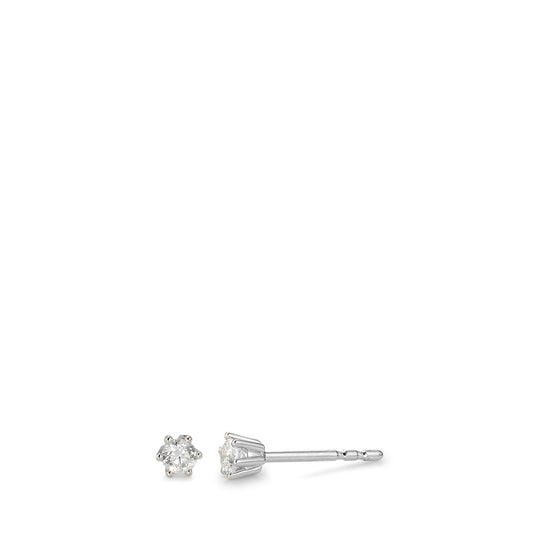 Clous d'oreilles Or blanc 9K Zircone blanc, 2 Pierres Ø2.5 mm