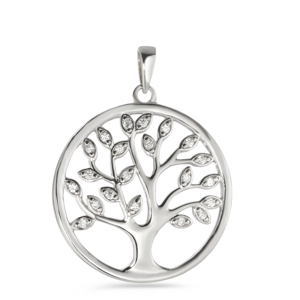 Pendentif Argent Zircone 21 Pierres Rhodié Arbre de la vie Ø25 mm